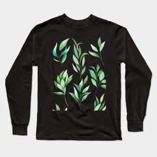 Eucalyptus watercolor Greenery Leaves Pattern Long Sleeve T-Shirt
